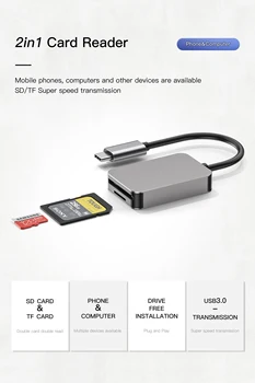 Alumiinium USB Type-C Adapter UHS-II SD 4.0 Micro SD-kaardi lugeja keskus Macbook Pro/Tablett/Mobile telefon