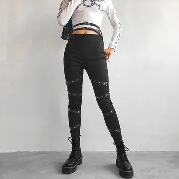 Must Gooti Pliiats Püksid Neet Kõrge Vöökoht Naine, Sale Keha Tume Goth Pant 2021 Naiste Punk Esteetiline Riided Vintage Streetwears
