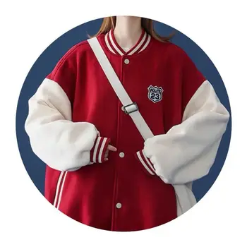 2021 Sügisel Bomber Jope Naiste Vintage Harajuku Punane Streetwear Triip Riided Ühe Karavan Pesapalli Mantel Casual Outwear