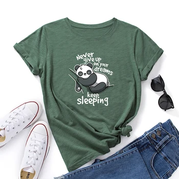 Loobu kunagi Oma Unistused Panda Loomade Graafiline Tee Särk Naistele Suvel Armas Panda Bear T-Särk Puuvillane Lühikesed Varrukad Tops