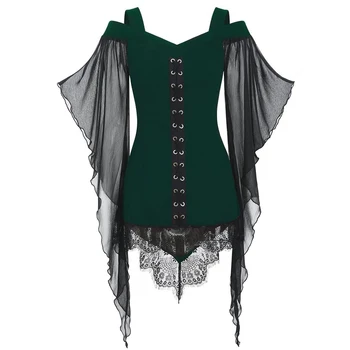 Vintage Goth Tume Seksikas Spagetid Rihmad Bodycon Kleit Ebaregulaarne Stiilne Pits Mini Naiste Kleidid Halloween Cosplay Kostüüm