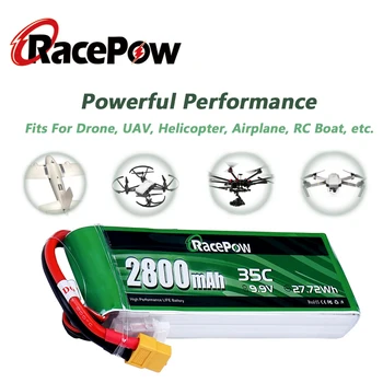 RacePow 9.9 V 35C 2800mAh 3S Lifepo4 Aku XT60 Pistiku Softcase Aku jaoks RC Lennuk, Helikopter, Paat FPV 2units