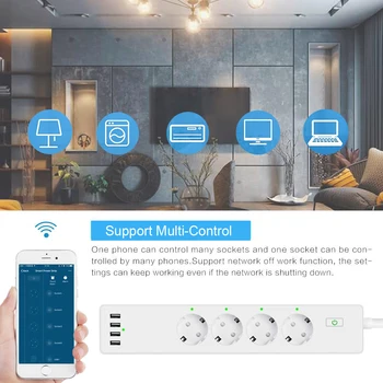 Smart WiFi Võimsusega Riba Tuya Smart App Kontrolli Tüüp-F EL 4 Turustusvõimalusi 4 USB Ports Eraldi Kontrolli Alexa Google ' i Kodu Häält