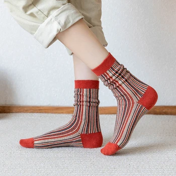Naiste Harajuku Triibulised Sokid Puuvillased Retro Sokk Mood Vabaaja Socken Talvel 2 Paari/Set Sox Õpilane-Stiilis Streetwear #F