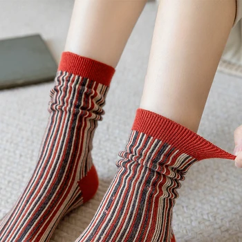 Naiste Harajuku Triibulised Sokid Puuvillased Retro Sokk Mood Vabaaja Socken Talvel 2 Paari/Set Sox Õpilane-Stiilis Streetwear #F