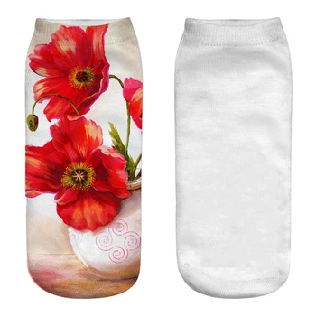 Lilled, 3D-Printimine Lühikesed sokid Isiksuse Pahkluu Puuvillased Sokid, Naiste Lühikesed Sokid Naine