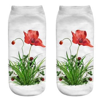 Lilled, 3D-Printimine Lühikesed sokid Isiksuse Pahkluu Puuvillased Sokid, Naiste Lühikesed Sokid Naine