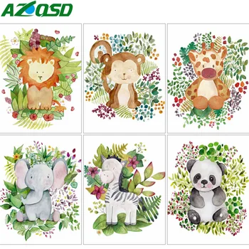 AZQSD Diamond Maali Lõvi, Ahv, Elevant ristpistes Täis Puurida Diamond Tikandid Multikas Loomade Mosaiik Käsitöö Home Decor