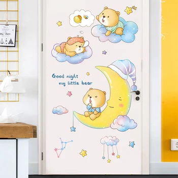 2021 uus laste magamistuba armas, head ööd karu seina kleebised kaunistamiseks laste toas paigutus seina kleebised soe tapeet
