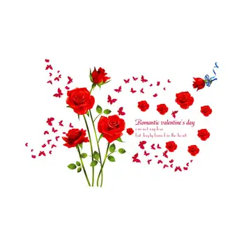 Romantiline punane roos lill isekleepuv paber ema eelistatud magamistuba TV seina taustal kodu kaunistamiseks