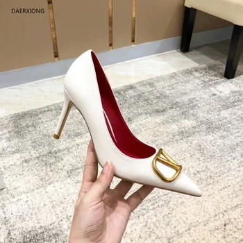 8.5 cm naiste kõrge kontsaga sandal klassika V logo brand naiste sandaal 6cm ehtne nahk punane pulm kingad pikad varba 34-42 nr box