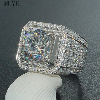 Muye 925 Sterling Hõbe Läikiv 2 Karaat Teemant Sõrmus Meeste Luksuslik Kaasamine Pulm Ehteid Rõngad Suurus 7 8 9 10 11 12 13