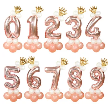 13Pcs/set Rose Gold Number Foolium Õhupallid koos Võra Sünnipäevaks Baby Shower Kids Sünnipäeva Teenetemärkide Number Õhupallid