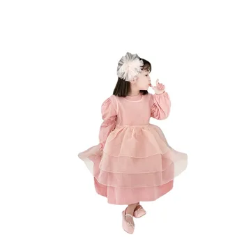 Tüdrukute Pika varrukaga, kanna Silma Kleidid 2021 Kevadel Uute Laste Sünnipäev Princess Organza Kleidid Kaks-töö Girl Baby Kids Riie