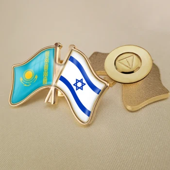 Iisrael ja Kasahstani Ületanud Topelt Sõprus Lipud Rinnamikrofon Nööpnõelad Sõle Märgid