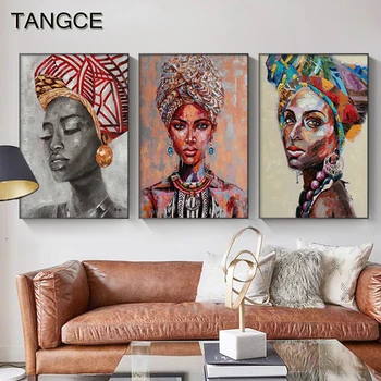 Kokkuvõte Aafrika Must Naine, Tüdruk, Lõuend Seina Maali Poster Print Joonis Seina Art Pilt Elutuba, Magamistuba Home Decor