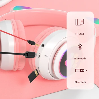 RGB Kass Kõrva Juhtmeta Kõrvaklapid Bass Müra Tühistamises Täiskasvanud Lapsed Tüdruk Bluetooth Peakomplektid Toetada TF Kaarti Kasko mikrofoniga