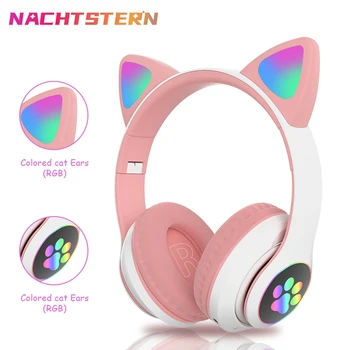 RGB Kass Kõrva Juhtmeta Kõrvaklapid Bass Müra Tühistamises Täiskasvanud Lapsed Tüdruk Bluetooth Peakomplektid Toetada TF Kaarti Kasko mikrofoniga