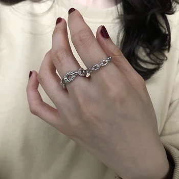 Avaldus Kett Metallist Sõrme Sõrmus Naistele Kulla Värvi Reguleeritav Avamine Ringi Vask SilverJewelry Vintage Engagement Link Ringi