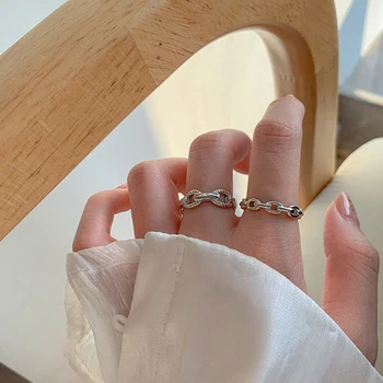 Avaldus Kett Metallist Sõrme Sõrmus Naistele Kulla Värvi Reguleeritav Avamine Ringi Vask SilverJewelry Vintage Engagement Link Ringi
