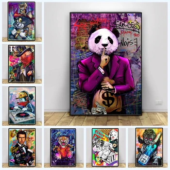 Catoon Graffiti Art Õli Maalid Raha Dollari Panda Canvas Poster Prindib Tänapäeva Loomade Seina Art Pilt Elutuba Home Decor
