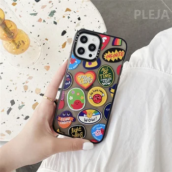 Naljakas Cartoon Kleebised Kirjadega Silt Telefon Case For iphone 12 mini 7 8 plus X-XR, XS Max SE 2020 11 Pro Max Silikoon Kate Juhtudel