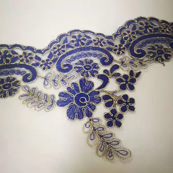 1Yd Peen Kuld Ülevaade Sapphire Taevas sinine Tikand, Pits Korrastamist Kleit Kodus Tekstiil Lace DIY Dekoratiivsed Aksessuaarid 14.5 cm
