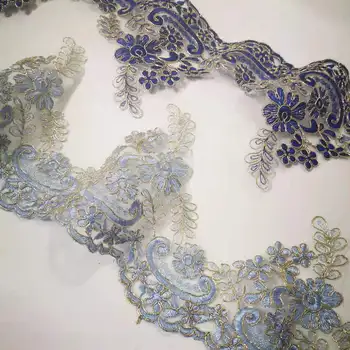 1Yd Peen Kuld Ülevaade Sapphire Taevas sinine Tikand, Pits Korrastamist Kleit Kodus Tekstiil Lace DIY Dekoratiivsed Aksessuaarid 14.5 cm