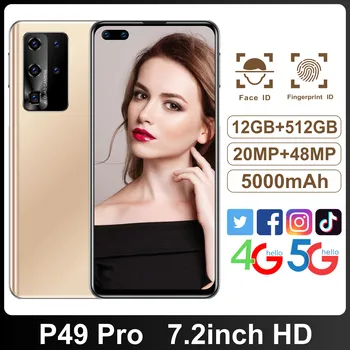 P49 Pro 2021 Uusim 16GB+256GB 5G HD Nutitelefoni 7.2 tolline 5000mAh Android 5G võrgu telefon toetab sõrmejälje ja face unlock