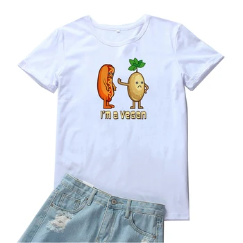 Ma olen Vegan Naiste T-Särk Naljakas Karikatuurid Kartuli-Vorsti Graafika Tees Camiseta Mujer Lahti Kawaii Valged Riided, T-Särgid Naistele