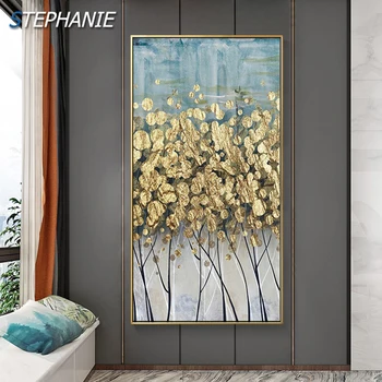 Põhjamaade Kuldne Sinine Lõuendile Maali Abstract Tree Leaf Seina Art Plakatite printimine elutuba Kaasaegne Luksus Kodu Decor Pildid