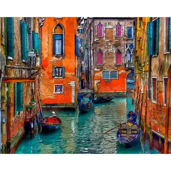 GATYZTORY Frameless Värvi Number Lõuendile Maali Komplektid DIY 60X75cm maastikumaal Numbrid Lõuend Veneetsia Home Decor