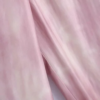 Satin Lips Värvi Prindi Naiste Püksid Suvel Kõrge Vöökoht Mood Daamid Pikad Püksid Lahti Vabaaja Puhkus 2021 Naiste Roosa Pükste