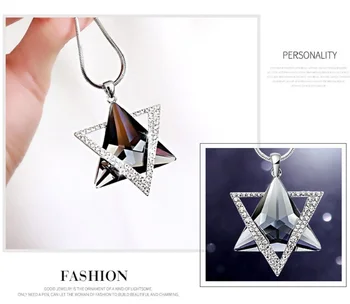 Korea Fashion Geomeetriline Kolmnurk Sinine Kristall Ripats Kaelakee Naiste Kuus Osutas Star Metallist Pikk Kampsun Kett Tarvikud