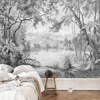 Milofi custom 3D seinamaaling tapeet Euroopa retro käsitsi maalitud line vihmametsade džungel foto taust seina kaunistamiseks