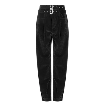 PUNK RAVE Tüdruk on Must Velvetist Suure-waisted Püksid, Õhem Sügis Mugav Vabaaja Püksid Naiste Püksid
