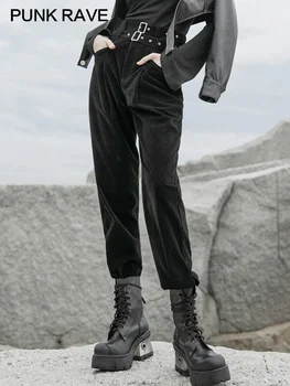 PUNK RAVE Tüdruk on Must Velvetist Suure-waisted Püksid, Õhem Sügis Mugav Vabaaja Püksid Naiste Püksid