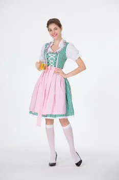 Traditsiooniline Dirndl Oktoberfest Kostüüm Lady Baieri Riiklik Roheline Ruuduline Clubwear Cosplay Karneval Halloween Kostüüm Pool Kleit
