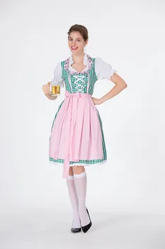 Traditsiooniline Dirndl Oktoberfest Kostüüm Lady Baieri Riiklik Roheline Ruuduline Clubwear Cosplay Karneval Halloween Kostüüm Pool Kleit