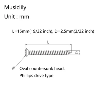 Musiclily Basic 2.5x15mm Metallist Meeterkeere Kitarr String Juhend Paigaldus Kruvid, Nikkel (Komplekt 20)