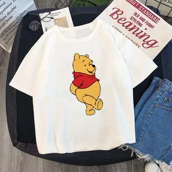 Naiste T-Särgid Pooh Karu Winnie Pooh Karu Siga Prindi Cartoon Tshirts Mood Valge O-kaeluse Lühikesed Varrukad Naiste Disney T-särgid