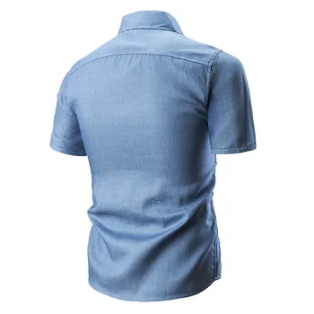 Suvel uus kvaliteetne meeste särk taskud ja nahast vabaaja mood rinnamikrofon lühikeste varrukatega mugav denim meeste pluus