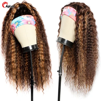 Water Wave Headband Wig For Black Women Blonde Highlighted Human Hair Wigs Brazilian Water Wave 1B/30 Ombre Brown Scarf Wig 150%