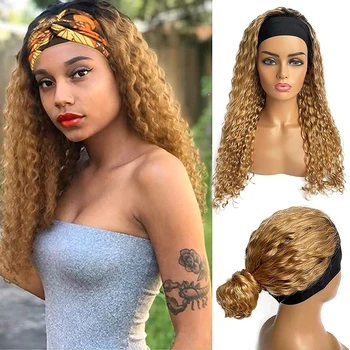 Water Wave Headband Wig For Black Women Blonde Highlighted Human Hair Wigs Brazilian Water Wave 1B/30 Ombre Brown Scarf Wig 150%