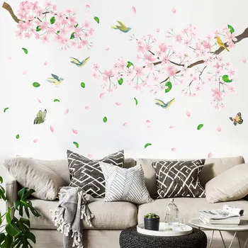 Tofok Cherry Blossom Kimp Linnud Seina Kleebis Kevadel Romantiline Kodu elutoas Diivan ja TV Taust Seinamaaling Decal Aknas Decor