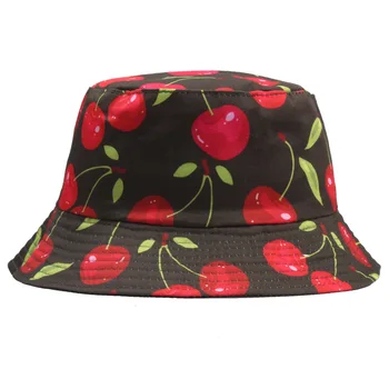 Cherry Trükitud Kopp Mütsid Naistele Ja Meestele Suvel, Kevadel Armas Päike Tüdrukud Panama Mütsid Kalapüügi Must Valge Puuvillane Kalamehe Müts