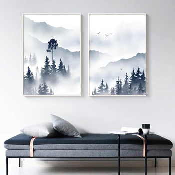 Valge Udune Sinine metsamaastik Lõuendile Maali Nordic Plakat ja Trükib Abstraktse Seina Art Pilte elutuba Home Decor