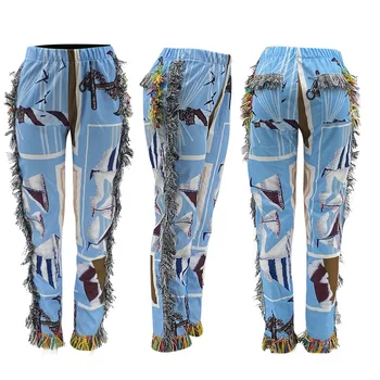 Naiste Cargo Püksid Vabaaja Tutt Segast Triibuline Printimine Jogger Püksid Suvel Säärised Kõrge Vöökoht SweatPants Streetwear Püksid