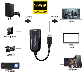 GRWIBEOU Video Capture Card USB 3.0 4K HDMI-ühilduva Video Mängu Grabber Rekord PS4 Videokaamera Lüliti Live Broadcast Kaamera