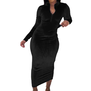 Naiste Kleidid, Sügis-Talv Pikk Varrukas Tahked Värvi Tõmblukk Bodycon Midi Pool Kleit naine, mood 2020 elegantne ropa de mujer